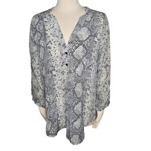 Amour Vert 100% Silk Snakeskin Print Tunic‎ Chic Minimal Modern Size L USA Made